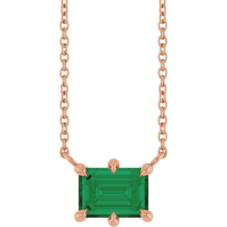 14K Gold Emerald Lab-Grown Emerald Solitaire Necklace – 7x5mm - Rose Gold