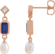 14K Gold Emerald Lab-Grown Blue Sapphire & Cultured White Akoya Pearl & Natural Diamond Accented Pearl Earrings - Rose Gold