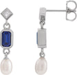 Platinum Emerald Lab-Grown Blue Sapphire & Cultured White Akoya Pearl & Natural Diamond Accented Pearl Earrings