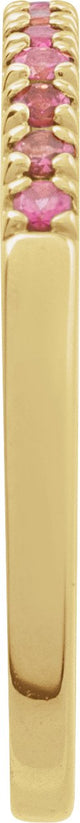 10K Gold Round Natural Pink Tourmaline Birthstone Stackable Ring - Yellow Gold - view 11