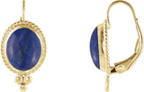 14K Gold Oval Natural Lapis Cabochon Earrings
