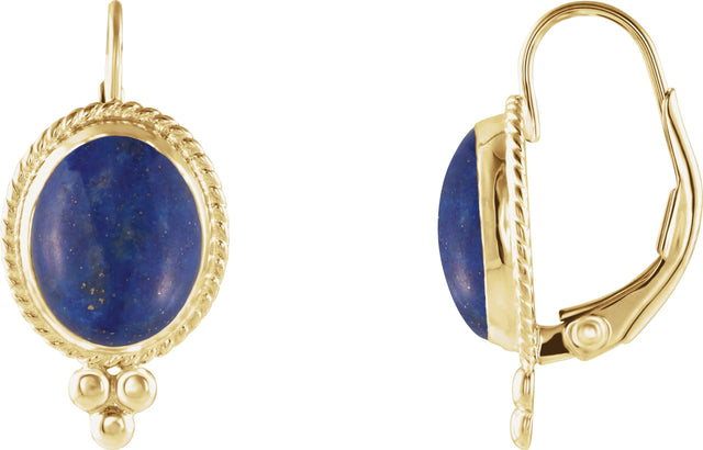 14K Gold Oval Natural Lapis Cabochon Earrings