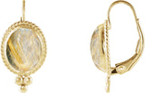 14K Gold Oval Natural Rutilated Quartz Cabochon Earrings