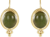 14K Gold Oval Natural Nephrite Jade Cabochon Earrings - view 2
