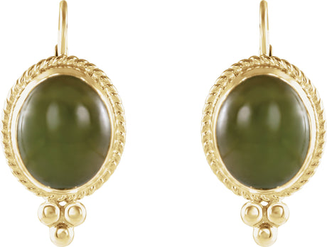 14K Gold Oval Natural Nephrite Jade Cabochon Earrings - view 2