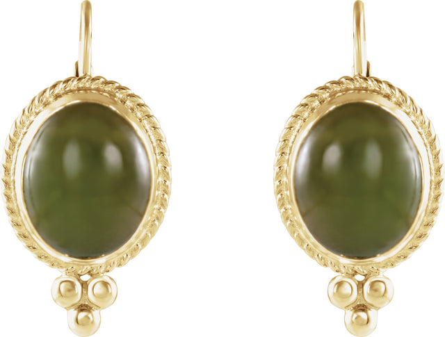 14K Gold Oval Natural Nephrite Jade Cabochon Earrings - view 2