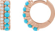 14K Gold Round Natural Turquoise & Natural Diamond Accented Cabochon Hoop Earrings – 2mm Stones - Rose Gold