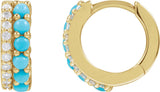 14K Gold Round Natural White Opal & Natural Diamond Accented Cabochon Hoop Earrings – 2mm Stones - Rose Gold - view 4