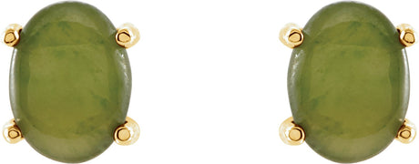 14K Gold Natural Nephrite Jade Oval 4-Prong Cabochon Earrings - view 2