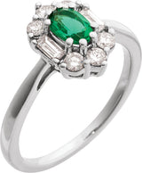 14K Gold Oval Lab-Grown Emerald & Natural Diamond Halo-Style Ring - White Gold