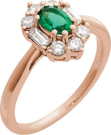 14K Gold Oval Lab-Grown Emerald & Natural Diamond Halo-Style Ring - Rose Gold