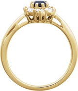 14K Gold Oval Lab-Grown Blue Sapphire & Natural Diamond Halo-Style Ring - Yellow Gold - view 2