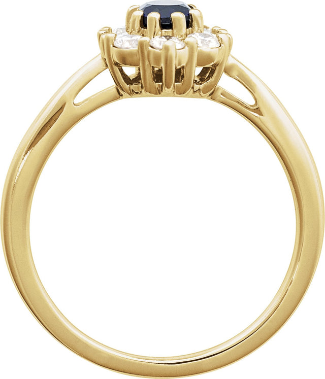 14K Gold Oval Lab-Grown Blue Sapphire & Natural Diamond Halo-Style Ring - Yellow Gold - view 2