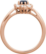 14K Gold Oval Lab-Grown Blue Sapphire & Natural Diamond Halo-Style Ring - Rose Gold - view 2