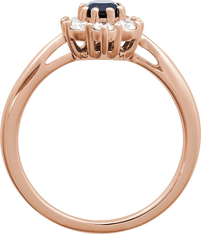 14K Gold Oval Lab-Grown Blue Sapphire & Natural Diamond Halo-Style Ring - Rose Gold - view 2