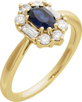 14K Gold Oval Lab-Grown Blue Sapphire & Natural Diamond Halo-Style Ring - Yellow Gold