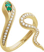 14K Gold Round Lab-Grown Emerald & Lab-Grown Diamond Accented Snake Ring - Yellow Gold