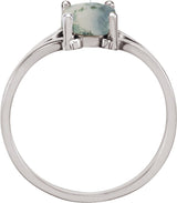 14K Gold Oval Natural Moss Agate Cabochon Ring - White Gold - view 2