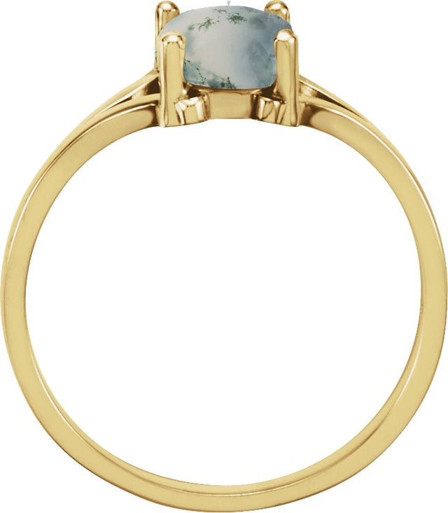 14K Gold Oval Natural Moss Agate Cabochon Ring - Yellow Gold - view 2