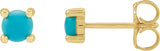 14K Gold Natural Turquoise Round 4-Prong Cabochon Earrings - Yellow Gold