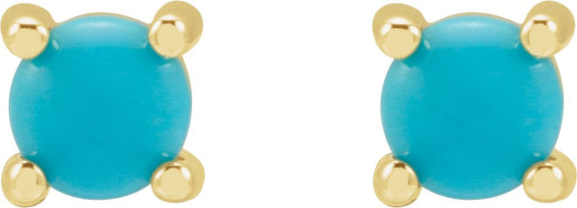 14K Gold Natural Turquoise Round 4-Prong Cabochon Earrings - Yellow Gold - view 2