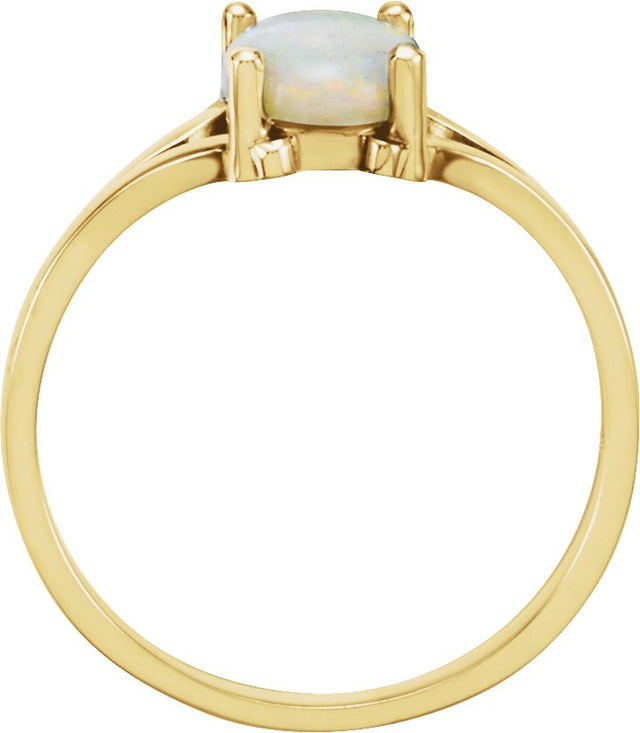 14K Gold Oval Natural White Opal Cabochon Ring – 8x6mm - Yellow Gold - view 2