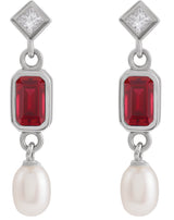 Platinum Emerald Lab-Grown Ruby & Cultured White Akoya Pearl & Natural Diamond Accented Pearl Earrings - view 2