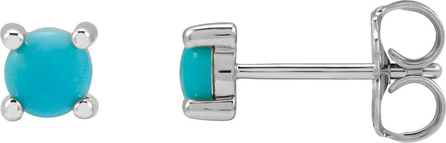 14K Gold Natural Turquoise Round 4-Prong Cabochon Earrings - White Gold