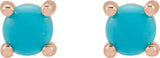 14K Gold Natural Turquoise Round 4-Prong Cabochon Earrings - Rose Gold - view 2