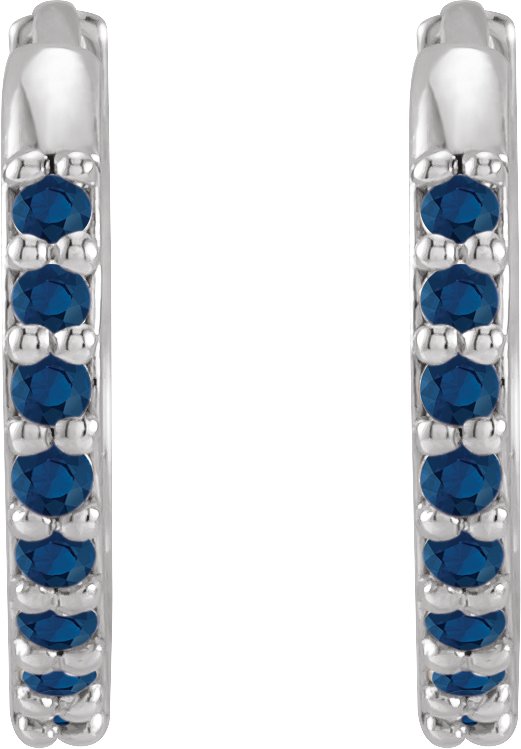 Platinum Round Lab-Grown Blue Sapphire Accented Huggie Earrings - view 10