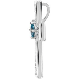 14K Gold Square Natural Swiss Blue Topaz & Natural Diamond Cross Pendant - White Gold - view 2