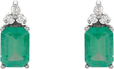 14K Gold Natural Emerald & Natural Diamond Emerald 4-Prong Accented Stud Earrings - view 2