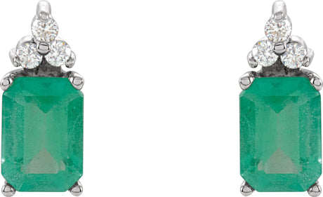 14K Gold Natural Emerald & Natural Diamond Emerald 4-Prong Accented Stud Earrings - view 2