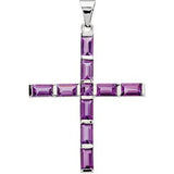 14K Gold Square Natural Amethyst Accented Cross Pendant – 3x3mm - White Gold