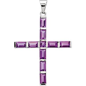14K Gold Square Natural Amethyst Accented Cross Pendant – 3x3mm - White Gold