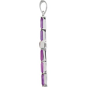 14K Gold Square Natural Amethyst Accented Cross Pendant – 3x3mm - White Gold - view 2