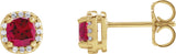14K Gold Lab-Grown Ruby & Natural Diamond Cushion Halo-Style Stud Earrings - Yellow Gold