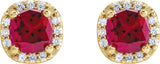 14K Gold Lab-Grown Ruby & Natural Diamond Cushion Halo-Style Stud Earrings - Yellow Gold - view 2