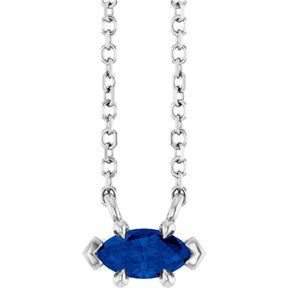 Platinum Marquise Natural Blue Sapphire Solitaire Necklace