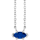 14K Gold Marquise Natural Blue Sapphire Solitaire Necklace - White Gold