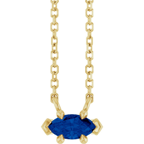 14K Gold Marquise Lab-Grown Blue Sapphire Solitaire Necklace - Yellow Gold
