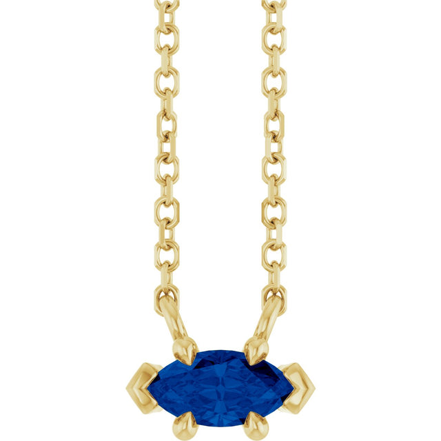 14K Gold Marquise Lab-Grown Blue Sapphire Solitaire Necklace - Yellow Gold