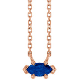 14K Gold Marquise Natural Blue Sapphire Solitaire Necklace - Rose Gold