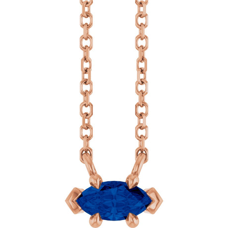 14K Gold Marquise Lab-Grown Blue Sapphire Solitaire Necklace - Rose Gold