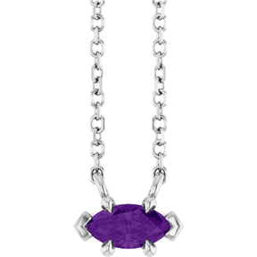 Platinum Marquise Natural Amethyst Solitaire Necklace