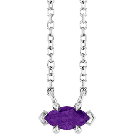 14K Gold Marquise Natural Amethyst Solitaire Necklace - White Gold