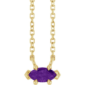 14K Gold Marquise Natural Amethyst Solitaire Necklace - Yellow Gold
