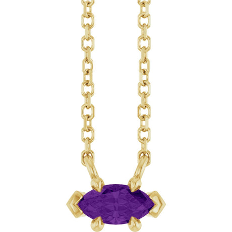14K Gold Marquise Natural Amethyst Solitaire Necklace - Yellow Gold