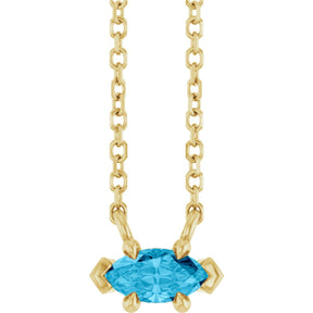 14K Gold Marquise Natural Aquamarine Solitaire Necklace - Yellow Gold