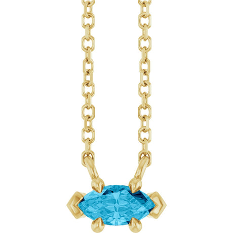 14K Gold Marquise Natural Aquamarine Solitaire Necklace - Yellow Gold